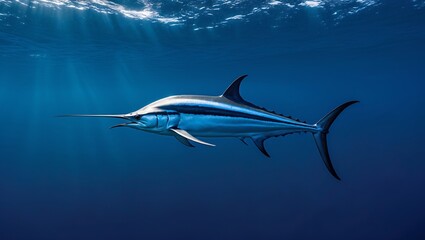 Obraz premium Sleek marlin gliding through the deep blue ocean