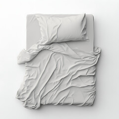 Obraz premium Wrinkled white bedding on a cozy bed.
