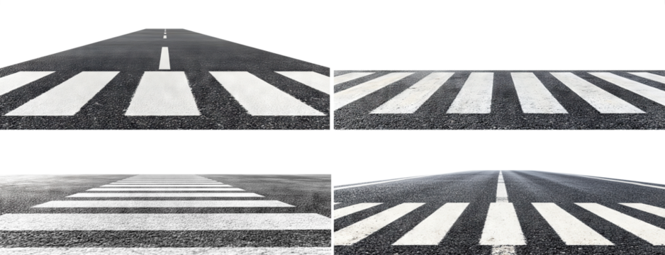 Set of pedestrian crosswalks, isolated on transparent cutout background