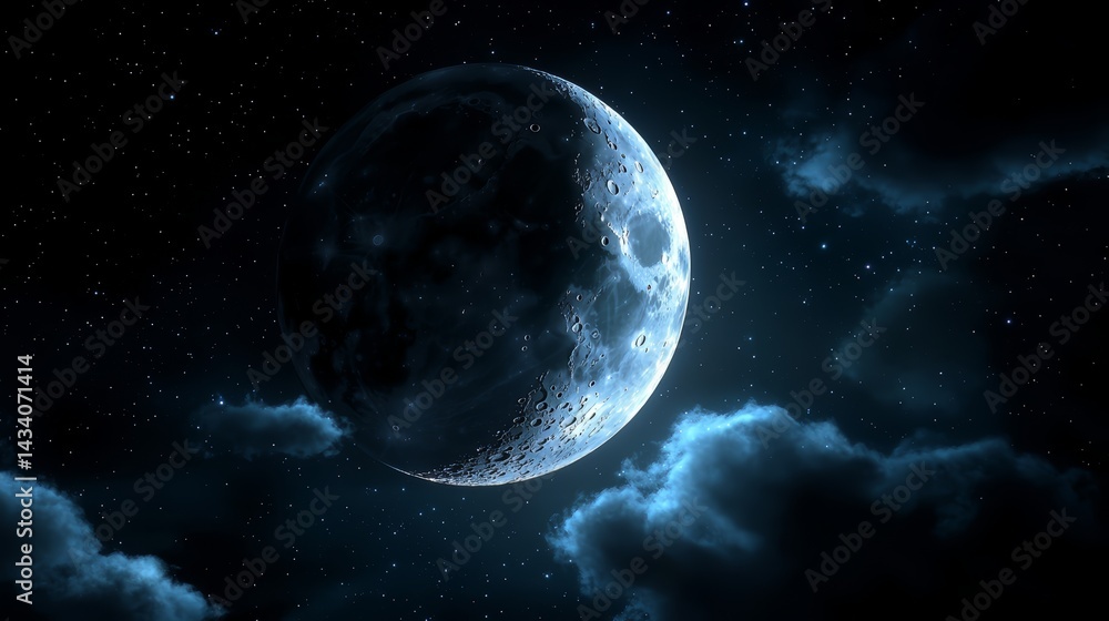 Aufkleber Large moon is in the sky with a cloudy background. The moon is the main focus of the image, and it is the most prominent object in the scene. The cloudy background adds a sense of depth