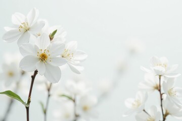 Obraz premium Delicate white flower blossoms against pure white backdrop, botanical, clean