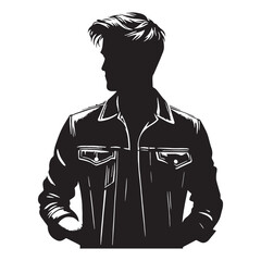 Relaxed Denim Jacket silhouette, comfort meets cool attitude – Denim Jacket illustration – Minimalist Denim Jacket vector – Men’s dress silhouette


