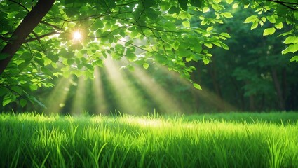 Fototapeta premium Sun dappled serenity in a lush forest