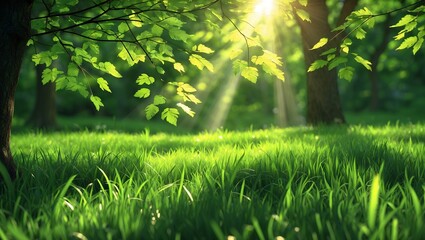 Fototapeta premium Sun dappled serenity in a lush green forest