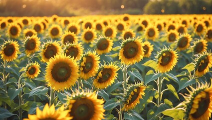 Fototapeta premium Sunflower symphony in golden light and joy