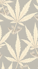 Naklejka premium Cashmere leaves on dove-gray bone. Fabric-textured foliage meets organic veining for tactile elegance.