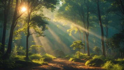 Sunlit sanctuary in a tranquil forest setting