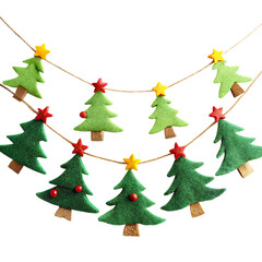 Felt Christmas Garland With Trees And Stars On White Background