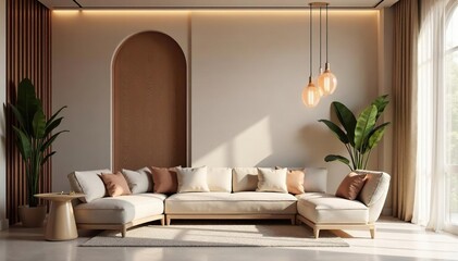 Elegant geometric shapes in muted tones create a sophisticated interior design repeat , seamless, house, illustration