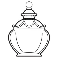Elegant Jar Outline, Vintage Style Container with Lid, Black Lines Isolated
