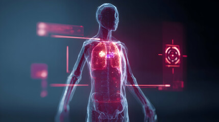 Human anatomy concept reveals intricate internal structures with vibrant glowing lung details