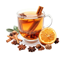 Warm spiced tea with citrus cozy kitchen beverage isolated on transparent background