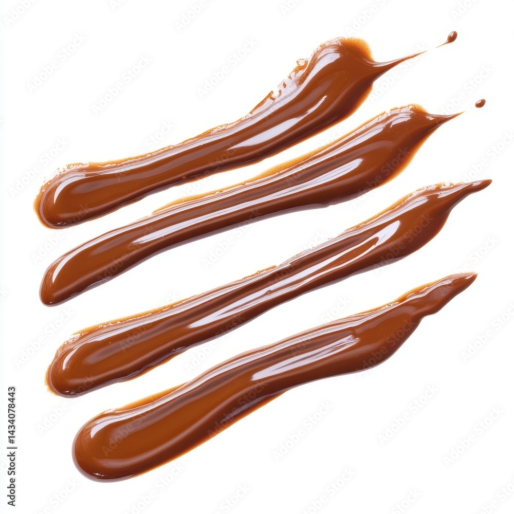Poster delicious caramel flowing in parallel lines on a white background creating a sweet and tempting visu
