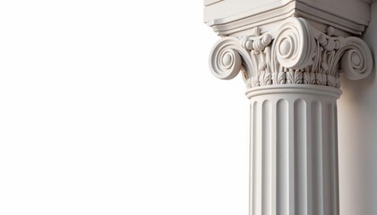 Fototapeta premium Elegant Roman column detail against pure white backdrop, sculpture, stone, image