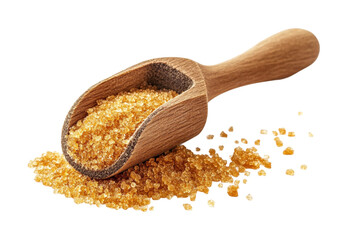 Brown sugar scoop on wooden spoon kitchen table food rustic isolated on transparent background