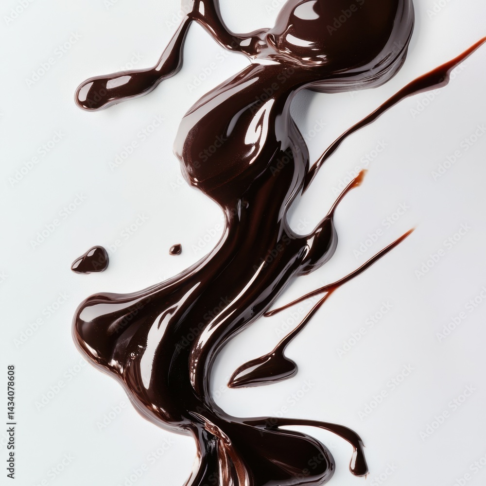 Aufkleber decadent dark chocolate cascade on white surface creating elegant swirls and patterns a rich and glo