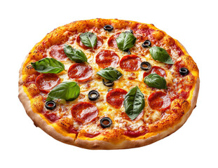 Delicious pepperoni pizza with olives kitchen food casual culinary isolated on transparent background