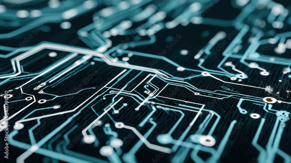 Aufkleber abstract circuit board design with intricate turquoise lines and connections for technology concept 