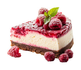 Delicious raspberry cheesecake slice bakery display food bright lighting isolated on transparent background