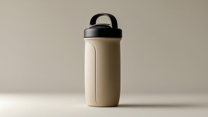 Stylish beige water bottle with black lid perfect for hydration on the go minimalist design studio