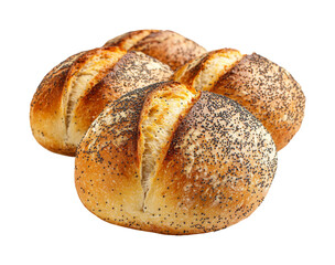 Baking fresh poppy seed rolls bakery food isolated on transparent background