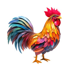 Vibrant rooster sculpture decorative bright colors isolated on transparent background