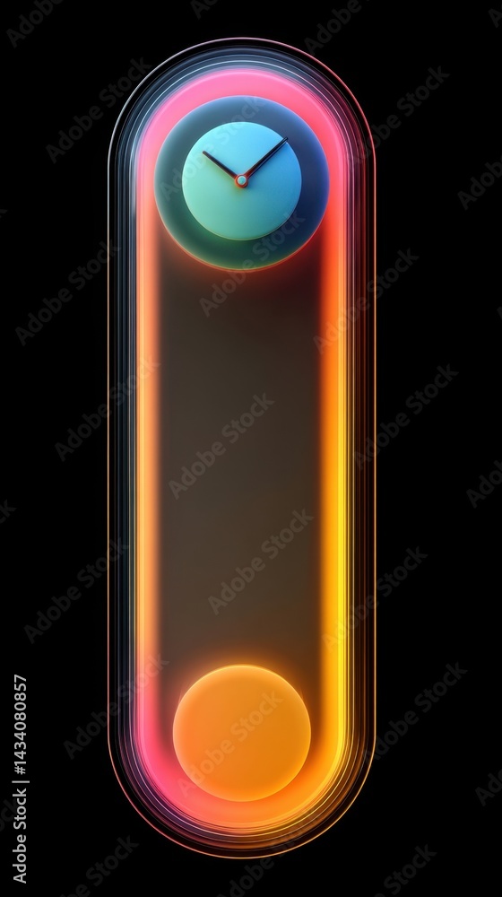 Poster abstract modern clock design with neon glow and dark background creates a futuristic and minimalist 
