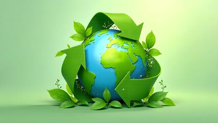 Recycling sign with arrows on a globe background