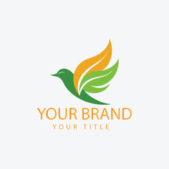 Elegant Bird Logo - Green and Yellow Nature Leaf Bird Icon for Eco, Wellness, or Freedom Brands

