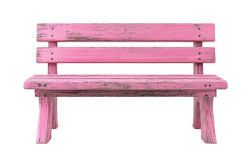 Colorful pink bench urban park furniture front view relaxation isolated on transparent background