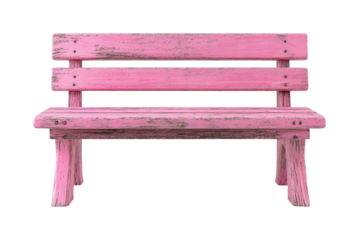 Colorful pink bench urban park furniture front view relaxation isolated on transparent background