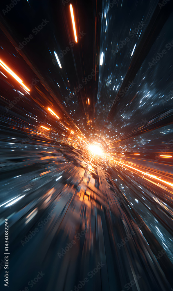 Poster abstract light streaks creating a sense of speed and motion toward a bright central source