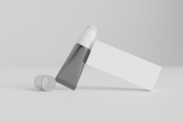 Roll-on tube mockup, black plastic cosmetic roller ball tube packaging, luxury cylindrical eye cream packaging design, roller ball tube liquid skincare product, black plastic makeup product packaging