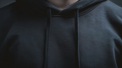 Close-up of a dark gray hooded sweatshirt.