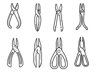Pliers line art sketch design outline
