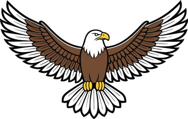Fototapeta premium Bald eagle in flight with majestic wingspan and detailed feathers in realistic vector art style