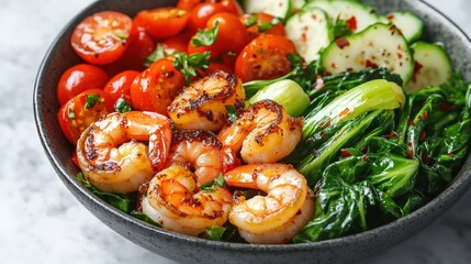 Colorful shrimp bowl with fresh vegetables