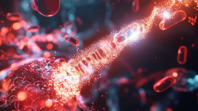 Futuristic Vitamin Molecules Flowing Through Human Bloodstream in Glowing Health Visualization