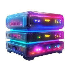 Vibrant technology stack with illuminated panels against a dark backdrop