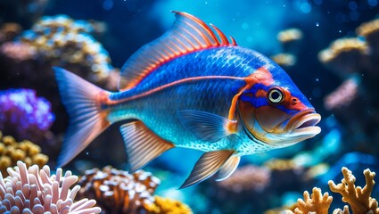 Fototapeta premium Underwater harmony with colorful coral and graceful fish
