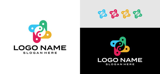 Illustration of colorful yin and yang designs. Yin yang vector combination with slack icon logo.