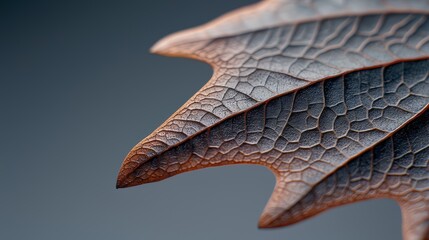 Leaf with a brown tip and a dark brown vein. The vein is visible in the center of the leaf