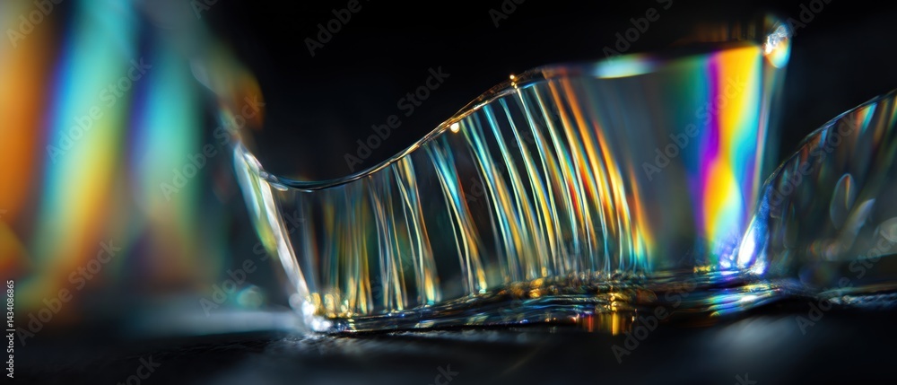 Aufkleber abstract light refraction through transparent material revealing vibrant spectral colors against a d
