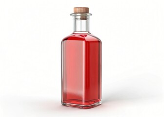 Red Liquid in Clear Glass Bottle with Cork Studio Shot Product Mockup Beverage Packaging