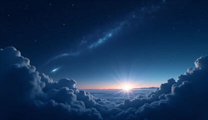 Beautiful starry sky at night. Copy space.