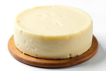 Artisan wheel of creamy white cheese, isolated , cheddar, wedge, gourmet