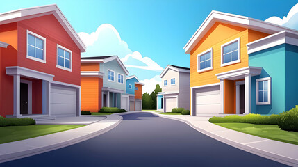 Obraz premium Colorful Townhomes in a Sunny Suburban Neighborhood