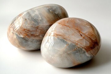 Fototapeta premium Two polished, decorative stones, showcasing intricate patterns.