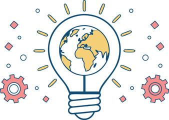 Colorful light bulb with earth inside minimalist design vector graphics business concept innovation representation simple illustrations flat design style