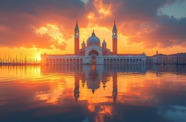 Naklejka premium San giorgio maggiore church at sunset,venice italy with water reflection